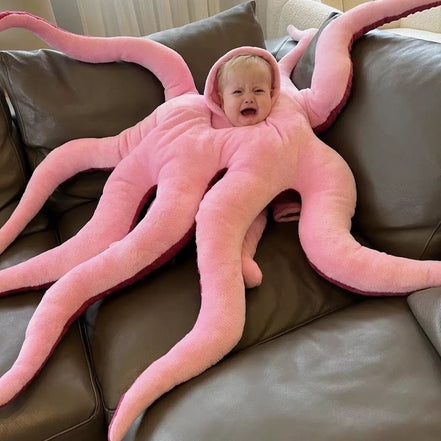 Funny Octopus Costume for Dogs & Babies, Plush Halloween Costume, Pink Cosplay Outfit, Pet Costume, Baby Halloween Outfit, Party Costume