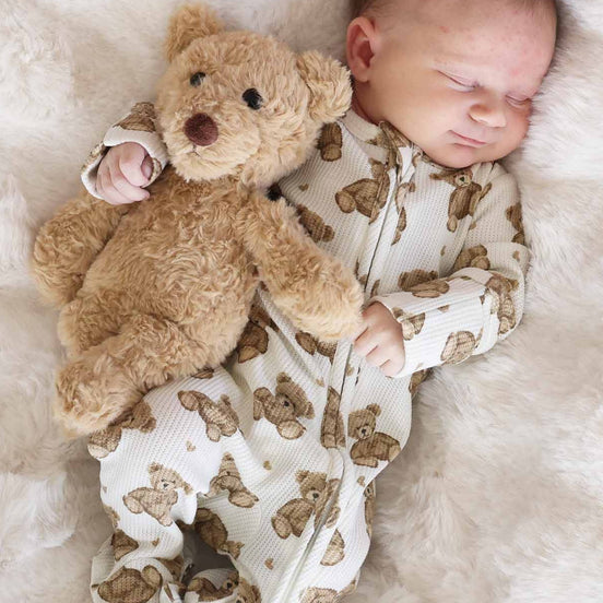 Beary Sweet Bamboo Waffle Zipper Footie