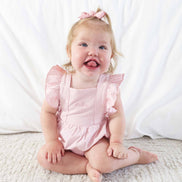 Embroidered Cross Back Ruffle Bubble Romper