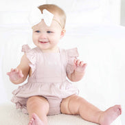 Embroidered Cross Back Ruffle Bubble Romper