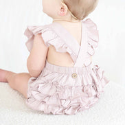 Embroidered Cross Back Ruffle Bubble Romper